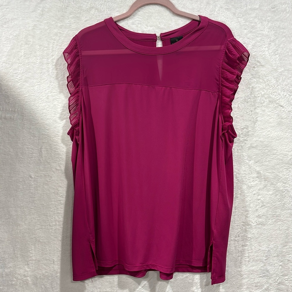 Worthington Fuchsia Ruffle Top 3X Sleeveless Blouse